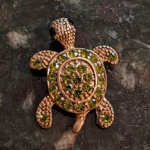 Vtg Rhinestone Turtle Pendant